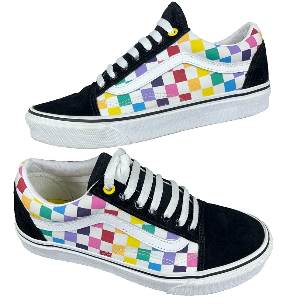 VANS Low Top Rainbow Checkerboard Lace Up Skate Sneakers Shoes Women Size 9